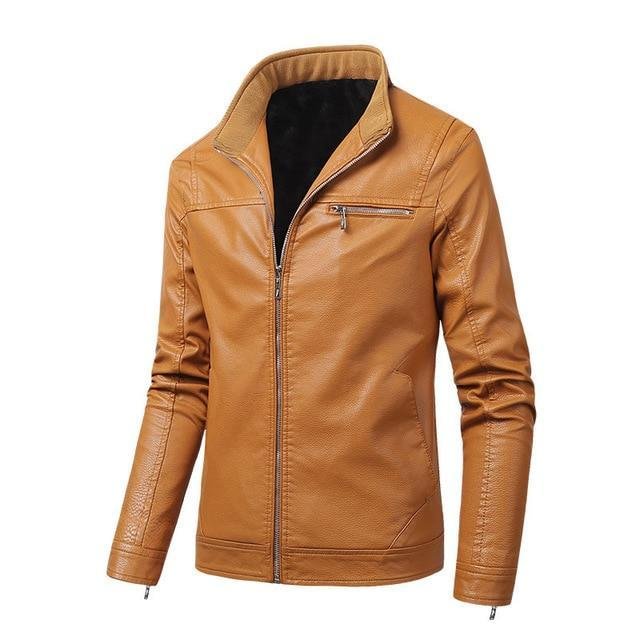 Men's  New Fashion Biker Leather Jacket Slim Men Stand Collar PU Coats Plus Velvet Overcoat Size 6XL - VSMEE