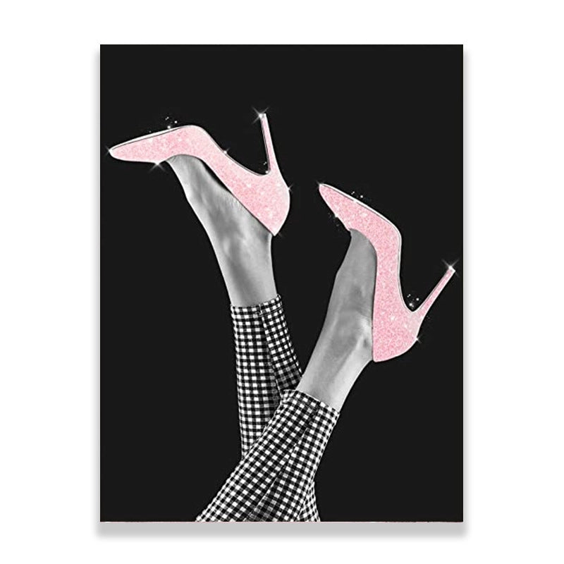 Casual Portrait High Heel Canvas Painting Wall Art