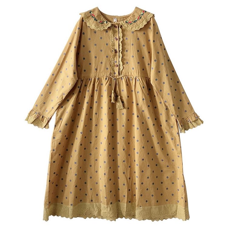 Queenfunky cottagecore style Forest Girl Lace Polka Dot Dress QueenFunky
