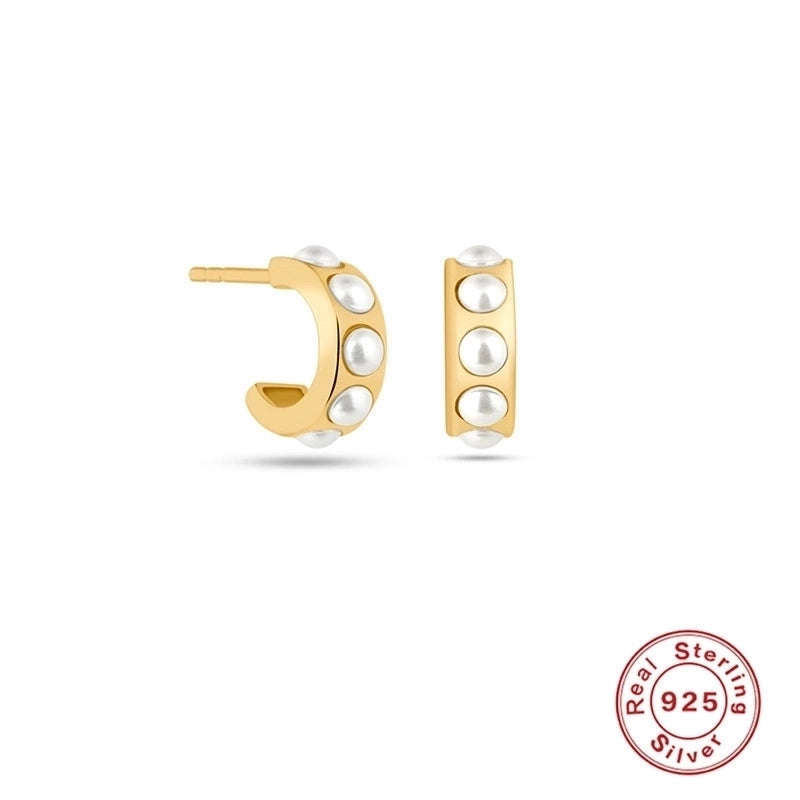 1 Pair 925 Sterling Silver Pearl Zircon Geometric Ear Studs