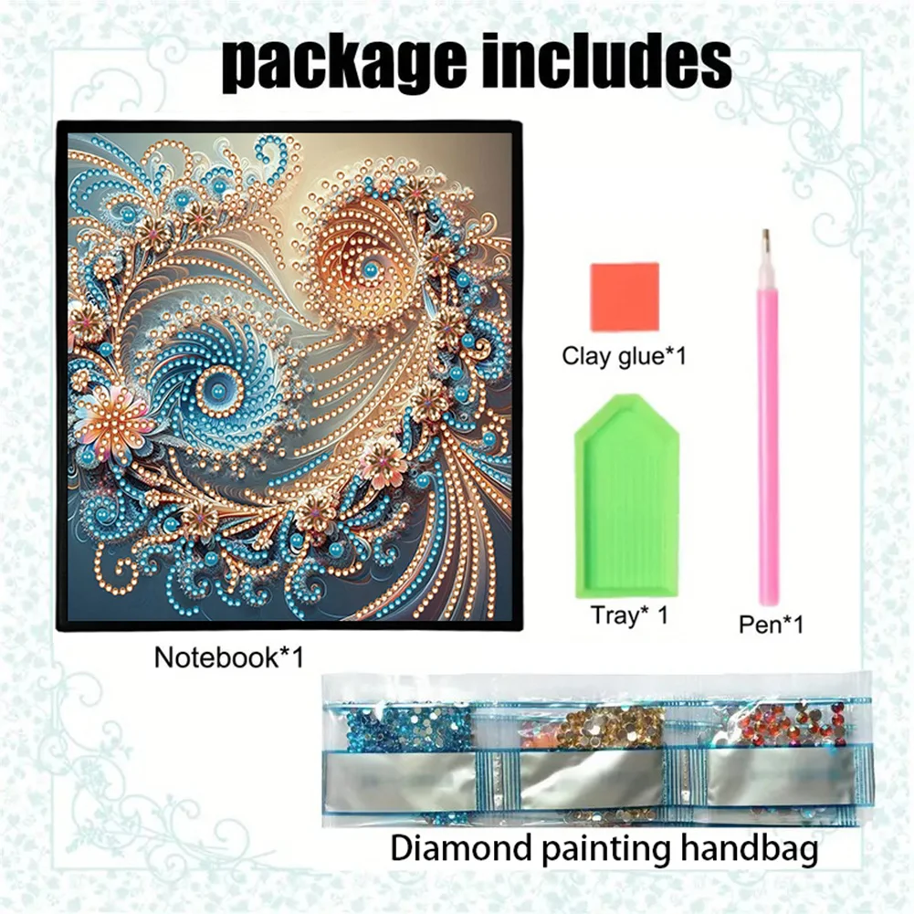 5D DIY Floral Pattern Special Shaped Diamond Art Painting Notebook Kit