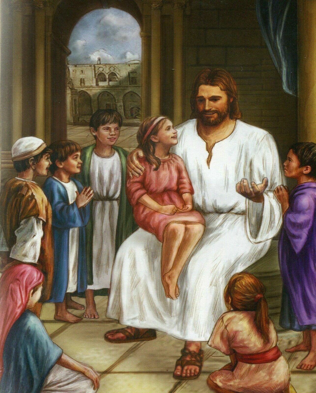 JESUS CHRIST WITH CHILDREN 8.5 X11 Photo Poster painting PICTURE REPRINT CHRISTIAN GOD FATHER