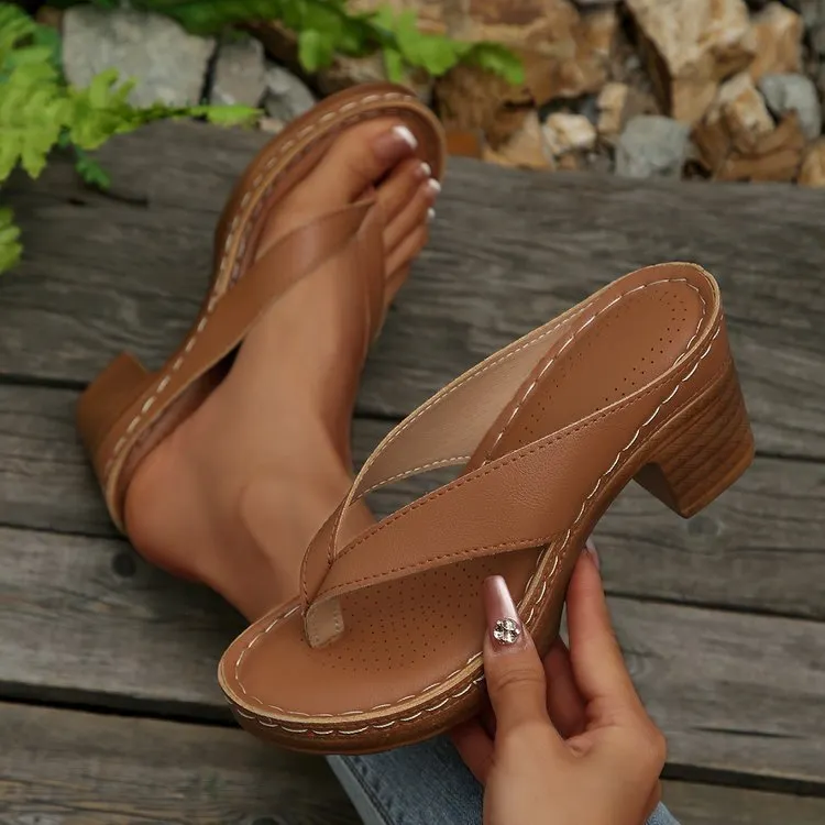 Yyvonne Summer New Large-Size Slippers Women's Toe High Heel Coarse Heel Casual Wearing Beach Women's Sandals