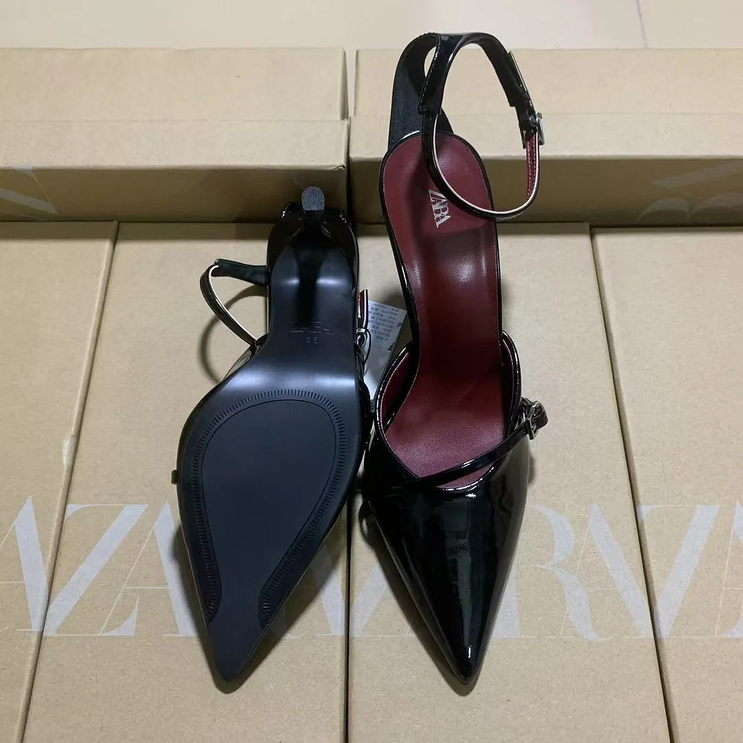 Breakj Breakj The Autumn Of 2025, The New Women's Shoes Black Patent Leather Pointed And High-Heeled High-Heeled Muller Shoes With High Heels.