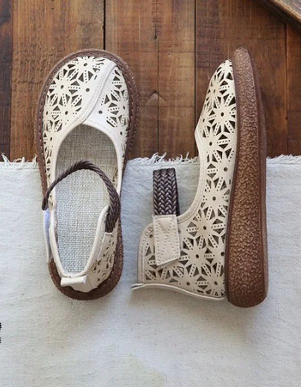 Women's Elegant Retro Wild Boho Platform Leather Walking Sandals Shoes