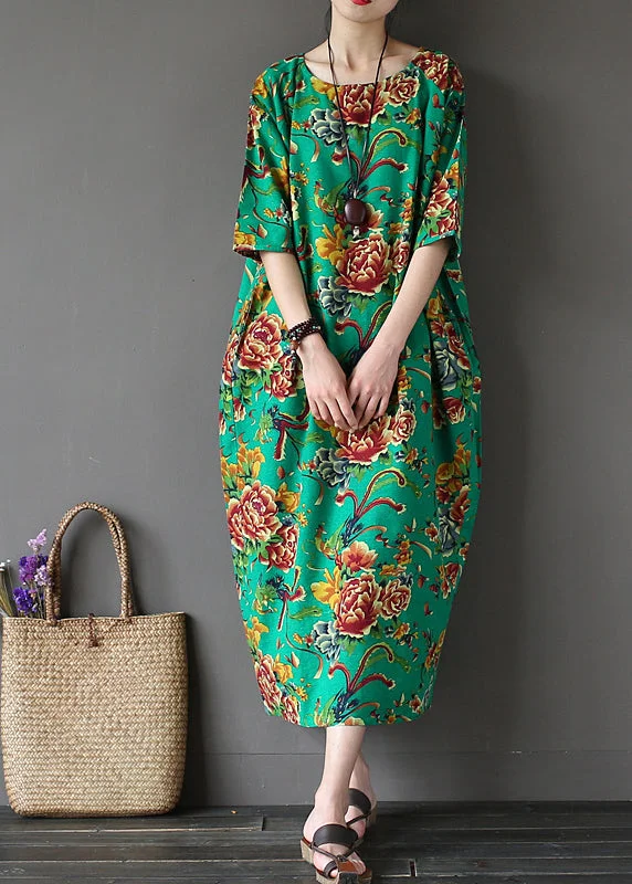 Green Solid Maxi Dress Short Sleeve