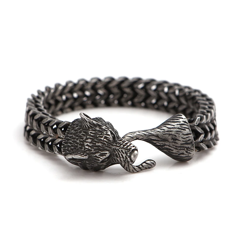925 Silver vintage Wolf head bracelet