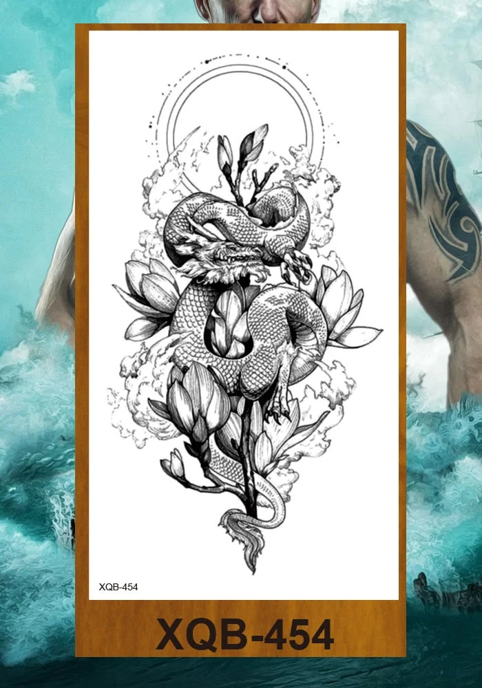 Temporary Tattoos Stickers Dragon Snake Tiger Totem Pterosaur Demon Beast Men Women Adult Girl Flower Arm Chest Fake Tatoo DIY