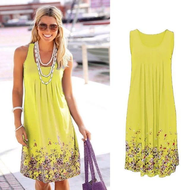 Sleeveless Floral Print Loose Casual Women Dress