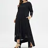 Women's Plus Size Casual Dress Pure Color Crew Neck 3/4 Length Sleeve Winter Fall Casual Maxi long Dress Daily Vacation Dress / Black Dress