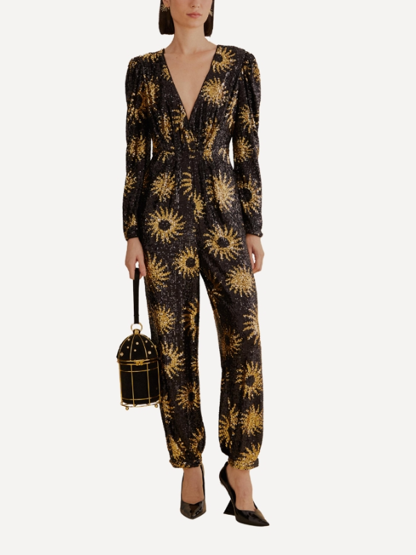 Sunny Solar Symbol Sequin V-Neck Jumpsuit