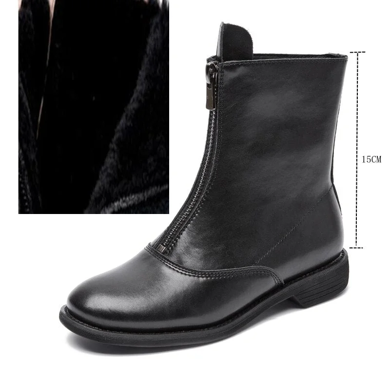 AIYUQI Women's Autumn Boots Genuine Leather 2021 New Trend Front Zipper Ladies Shoes Boots Low Heel Ankle Boots Women