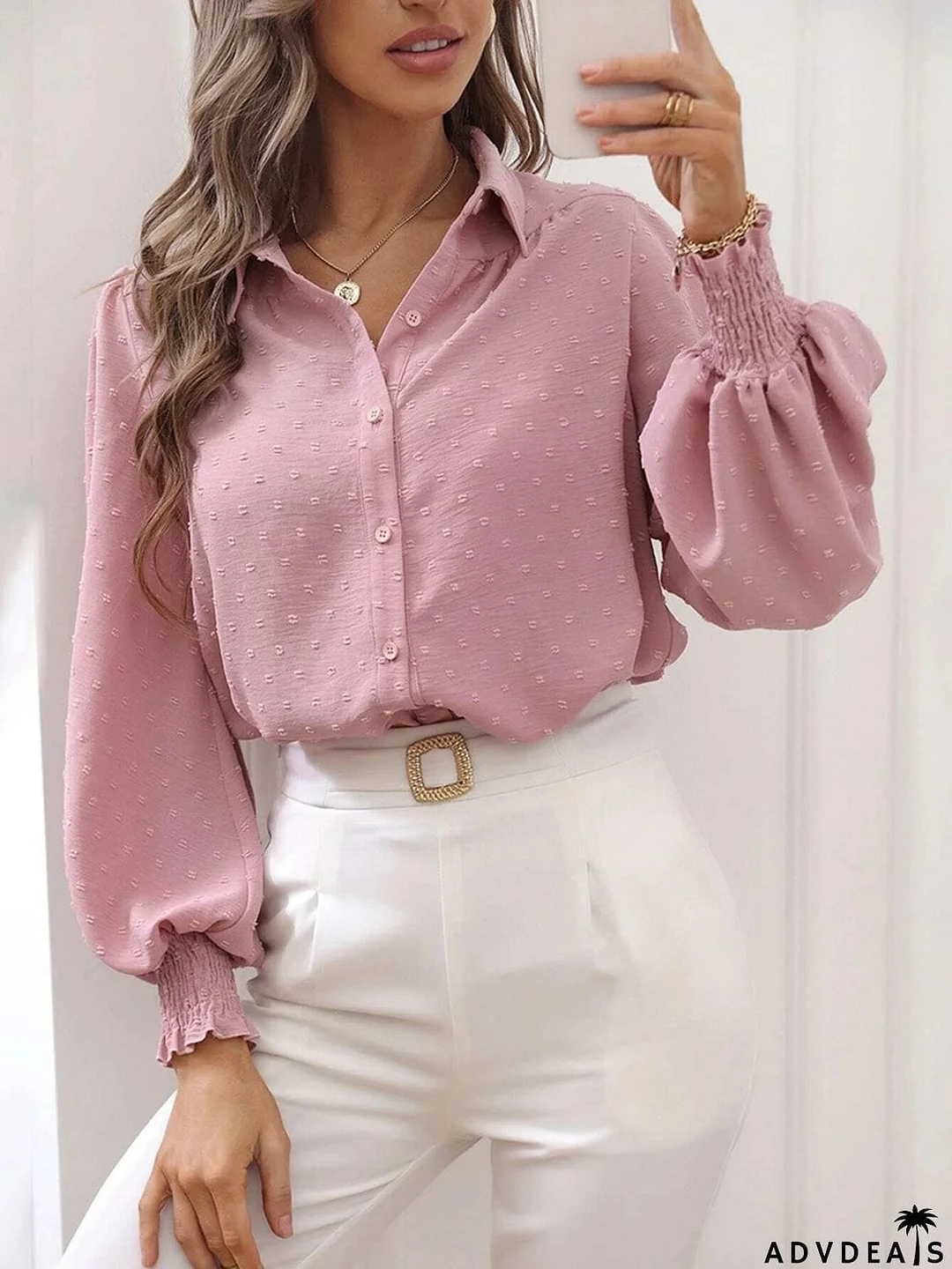 Lantern Sleeve Collared Shirt