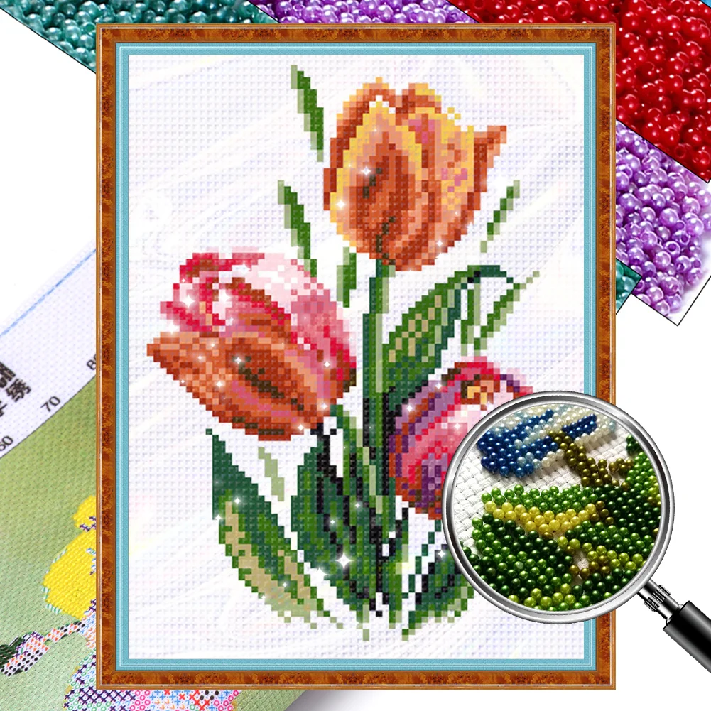 [Bead Embroidery] - 9CT Partial Stamped Cross Stitch - Tulip (19*27CM)