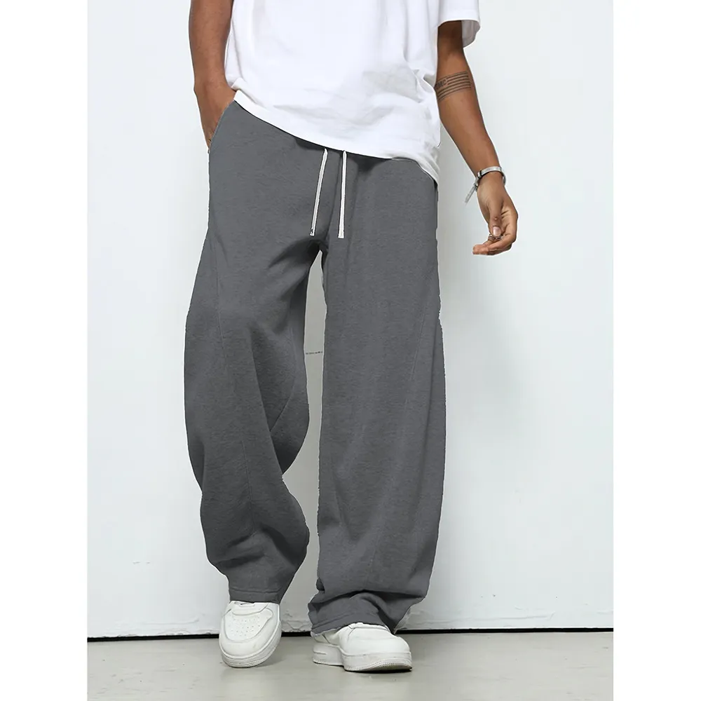 Solid Heather Grey Drawstring Baggy Sweatpants