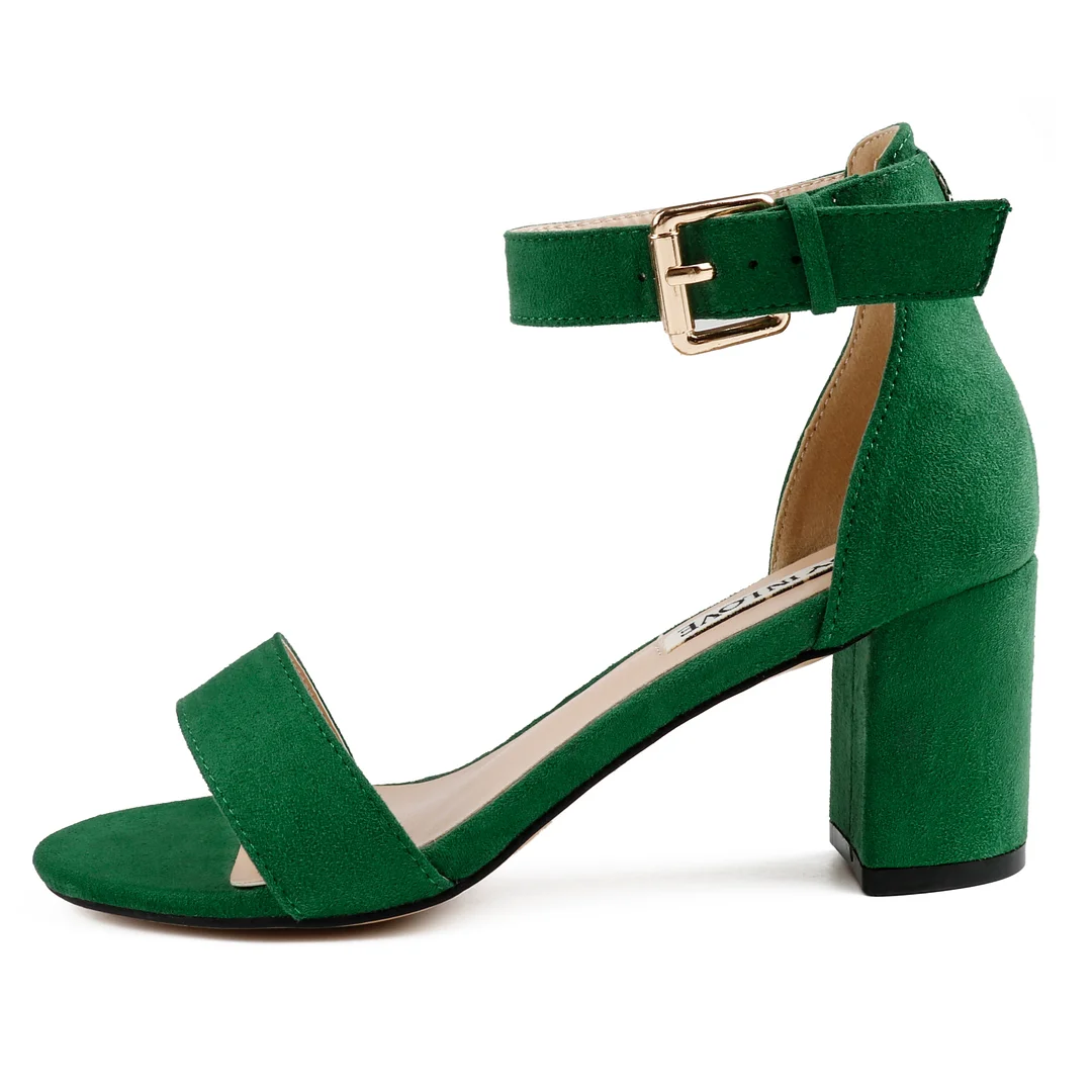 3.54"  Women's Ankle Strap Pumps Block Heel Open Toe Suede Sandals Summer Shoes-MERUMOTE