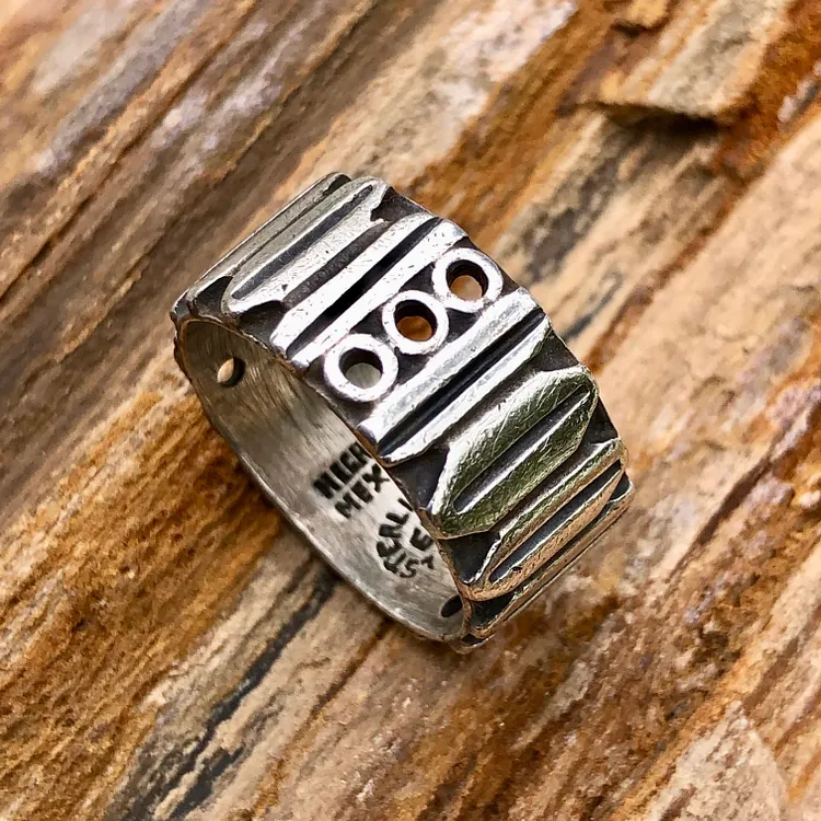 Old Mexican Coffee Bean Wide Band Ring Sterling Silver Size 7.75
