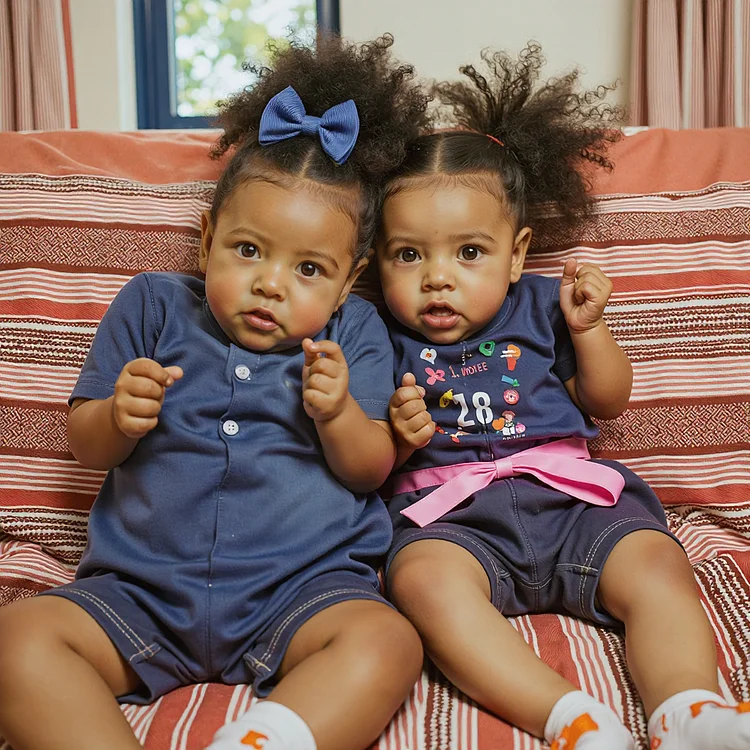 [Heartbeat💖 & Sound🔊]20" Silicone Vinyl Kimora & Aislinn Black Twins African American Reborn Baby Girls Doll By Rsgdolls®：Realistic Reborn Baby Dolls By Rsgdolls®