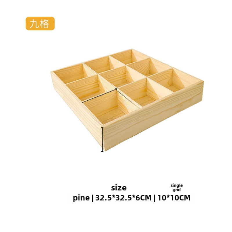 Wooden Plaid Storage Box Desktop Multi-grid Wooden Box Nuts Multi-meat Plaid Storage Box Grid Plate Stall Jiugongge