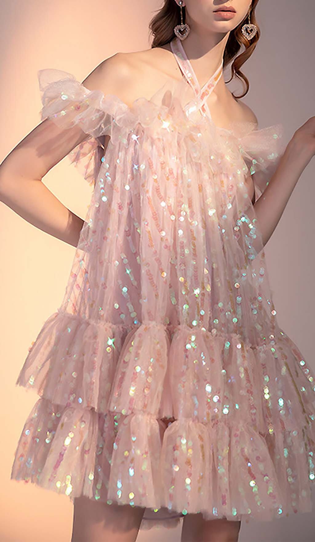 Halter Sequins Mini Dress In Pink Miss Lee Label