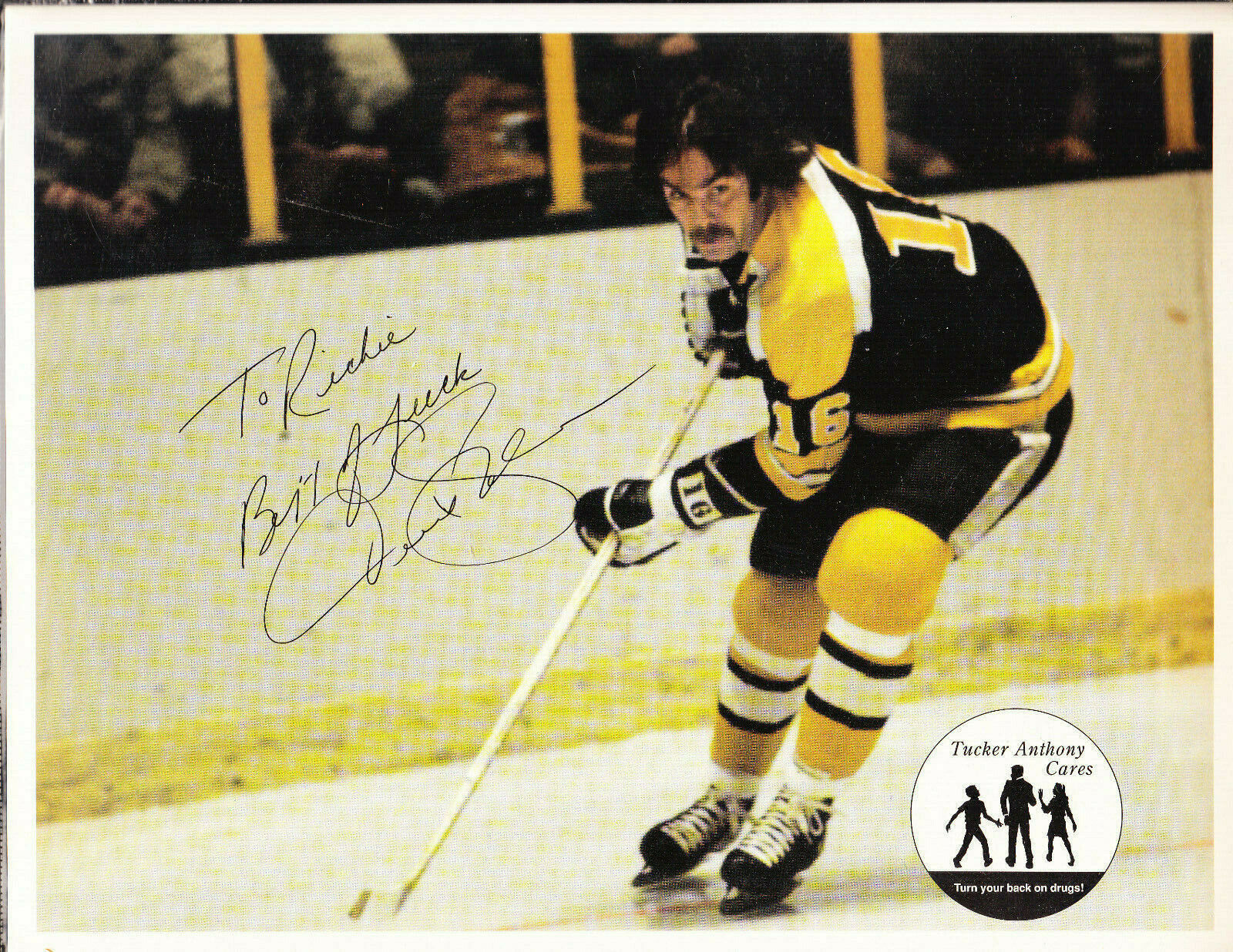 DEREK SANDERSON AUTOGRAPH SIGNED 8X11 Photo Poster painting BOSTON BRUINS COA INSCRIPTION RICHIE