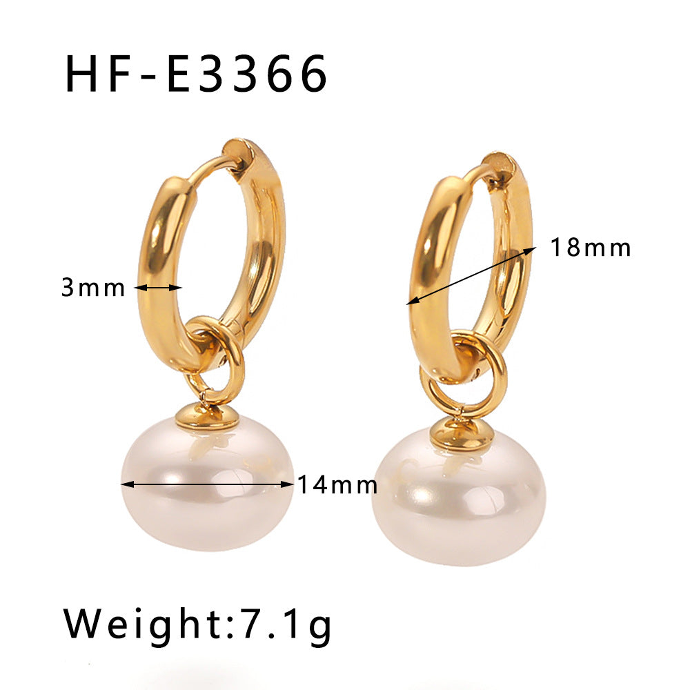 IG Style Pearl Round Geometric Stainless Steel Electroplating Earrings