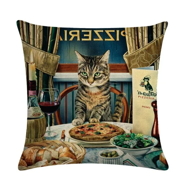 Linen Pillow Case - Cat Anime