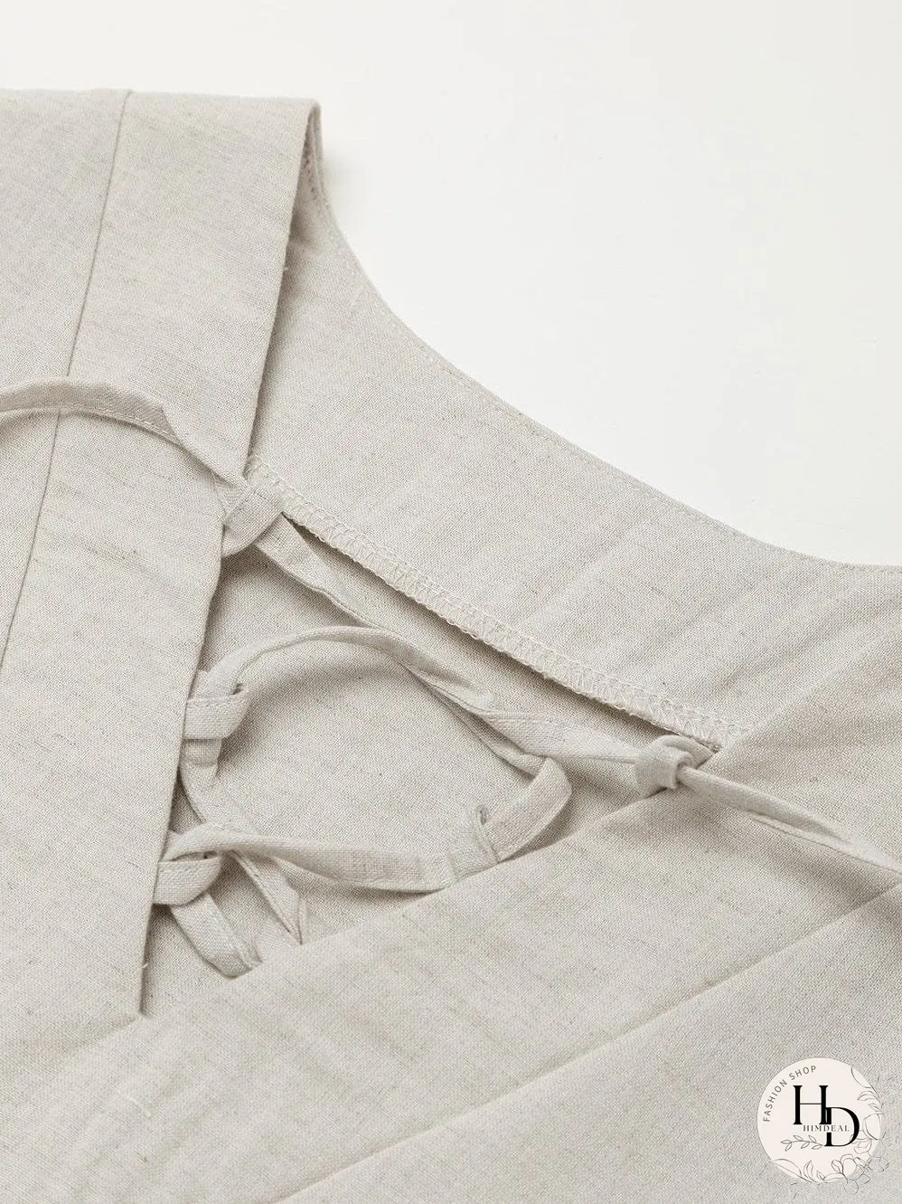 Elegant Beige Bubble Sleeve V-Neck Short Shift Dress