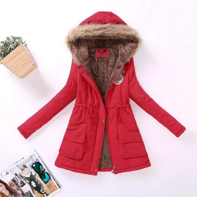 FTLZZ New Autumn Winter Women Jacket Cotton Padded Casual Slim Coat Emboridery Hooded Parkas Plus Size 3xl Wadded Overcoat
