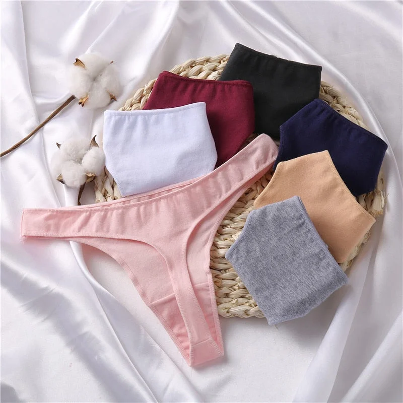 FINETOO Sexy Thongs Women Cotton T-back Underpants M-XL Ladies G-string Underwear Low Waist Female Thong Panties Lingerie 2021