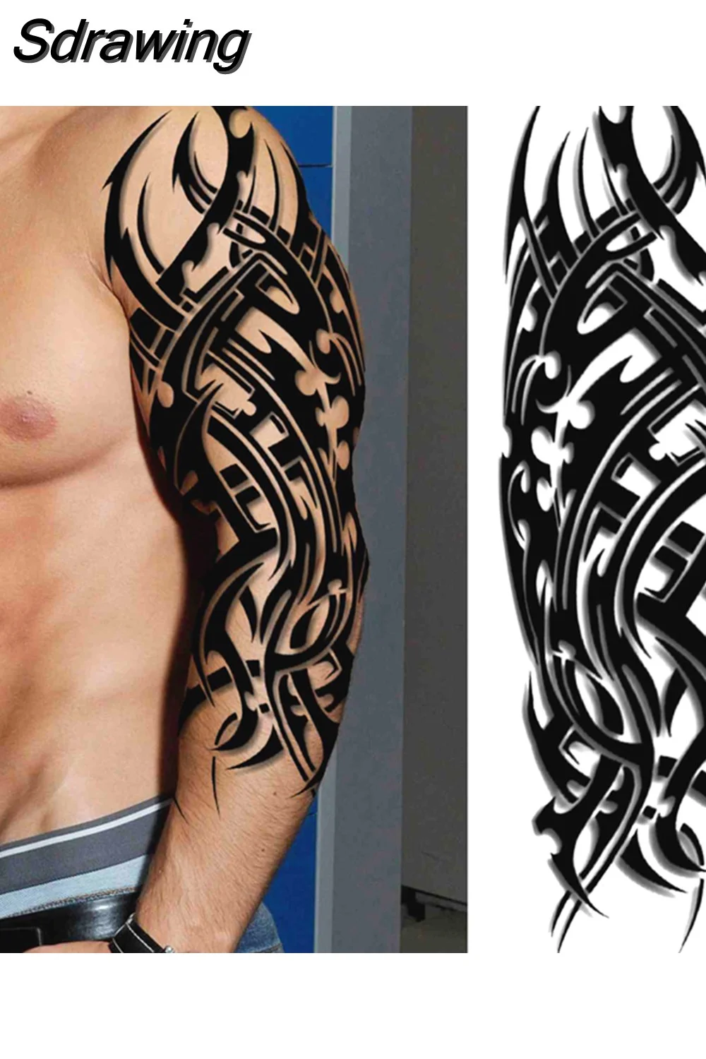 Sdrawing Totem Temporary Tattoo Sleeve For Men Women Adult Fake Flower Shoulder Tatoos Sticker Black Skull Tattoos Big Full Arm 521-0