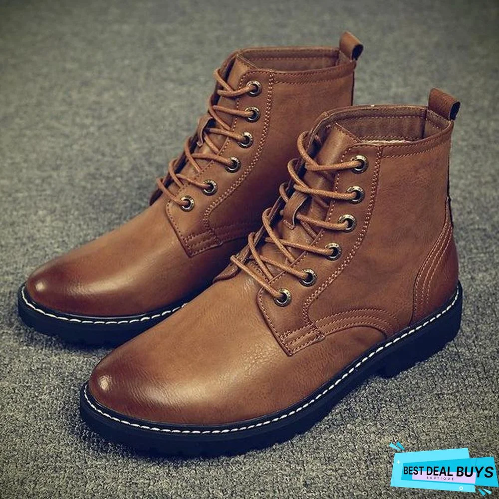 Men Genuine Leather Winter Snow Fashion Boots Pointed Toe Mid-Calf Boots For Men Ankle Non-Slip Shoes