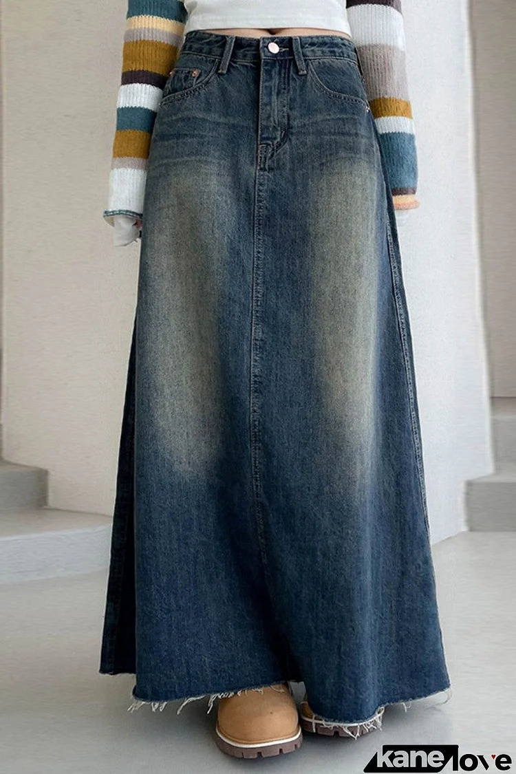 Casual Solid Patchwork High Waist Regular Denim Skirts