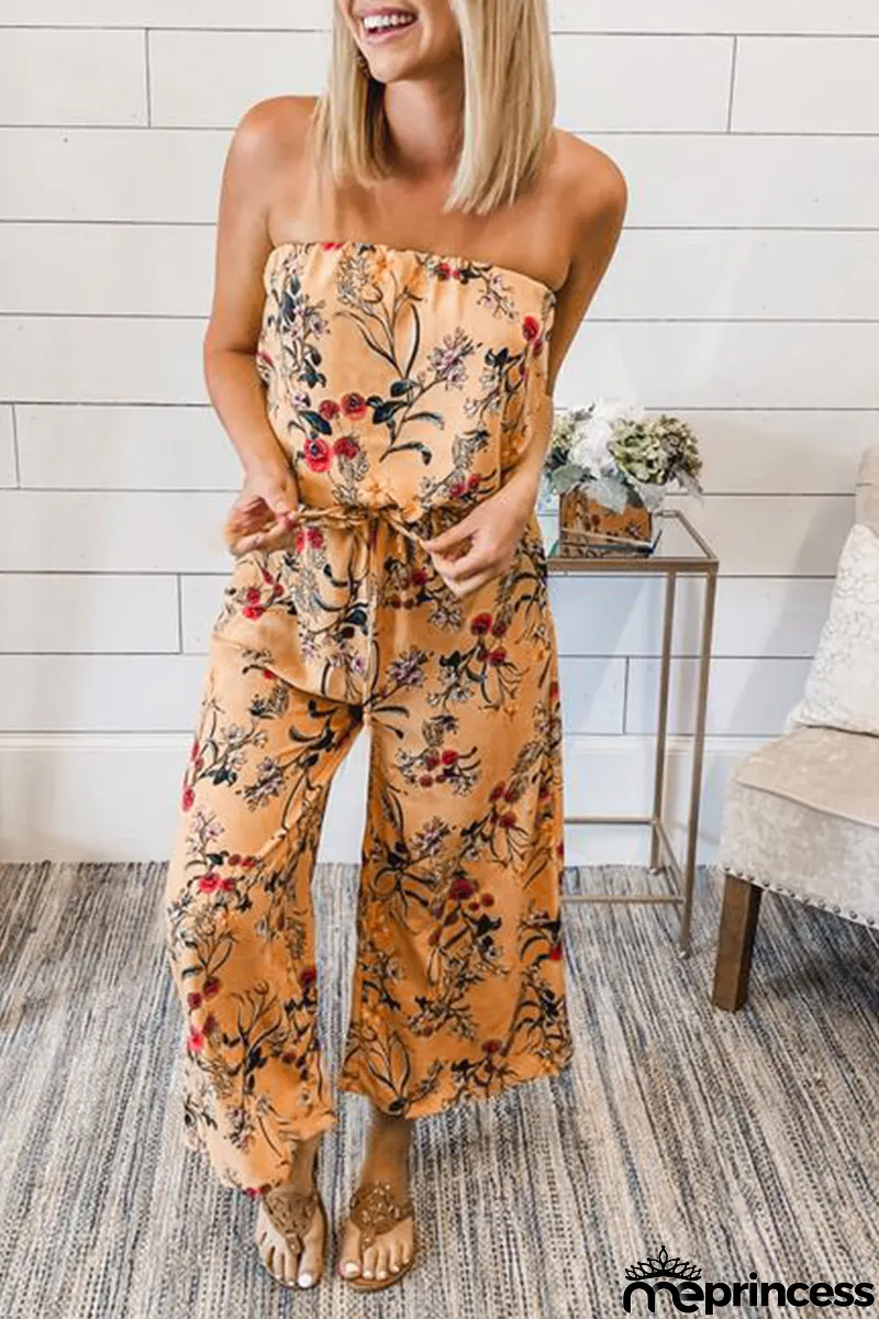Floral Strapless Wide Leg Jumpsuits