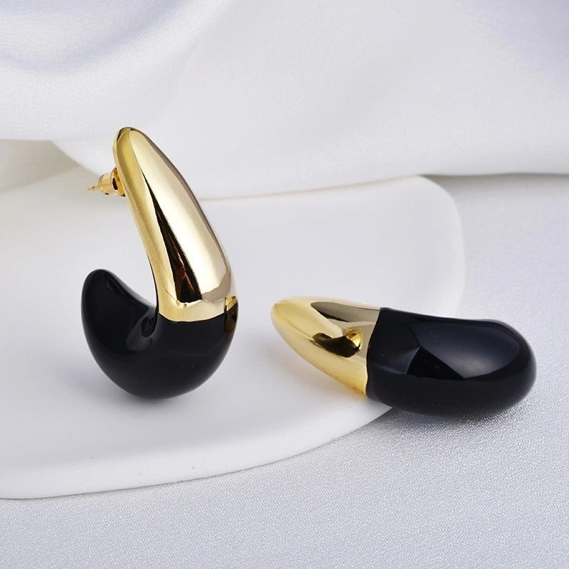 1 Pair Minimalist C Shape Enamel Copper 22K Gold Plated Ear Studs