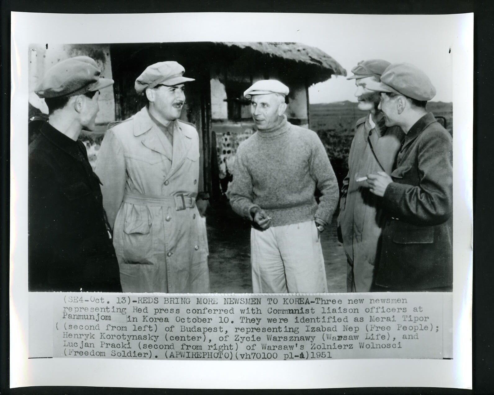 Korean War Communist Journalists at Panmunjom 1951 Press Photo Poster painting