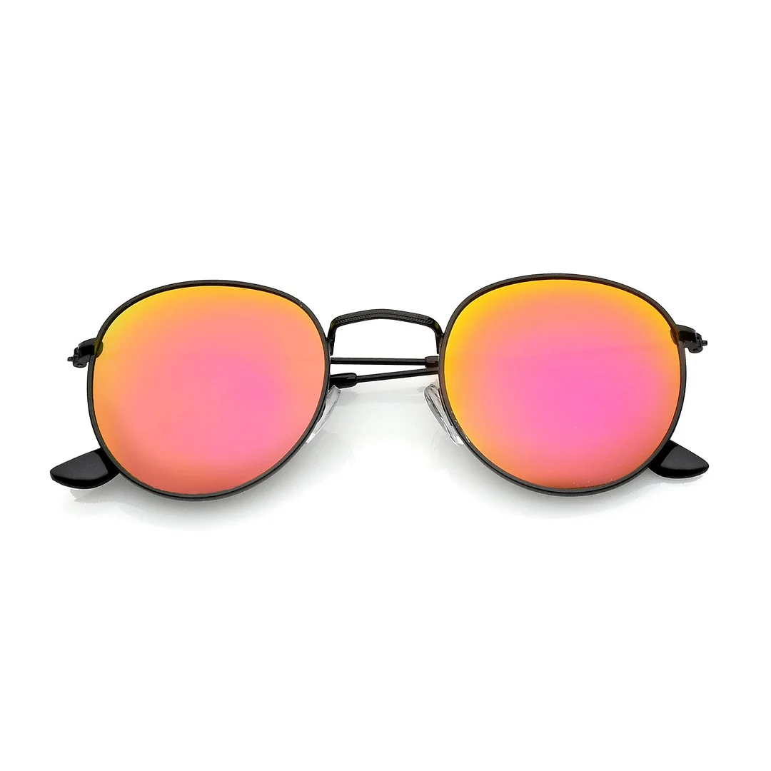 Classic Metal Slim Temple Textured Nose Bridge Mirrored Lens Round glasses 49mm