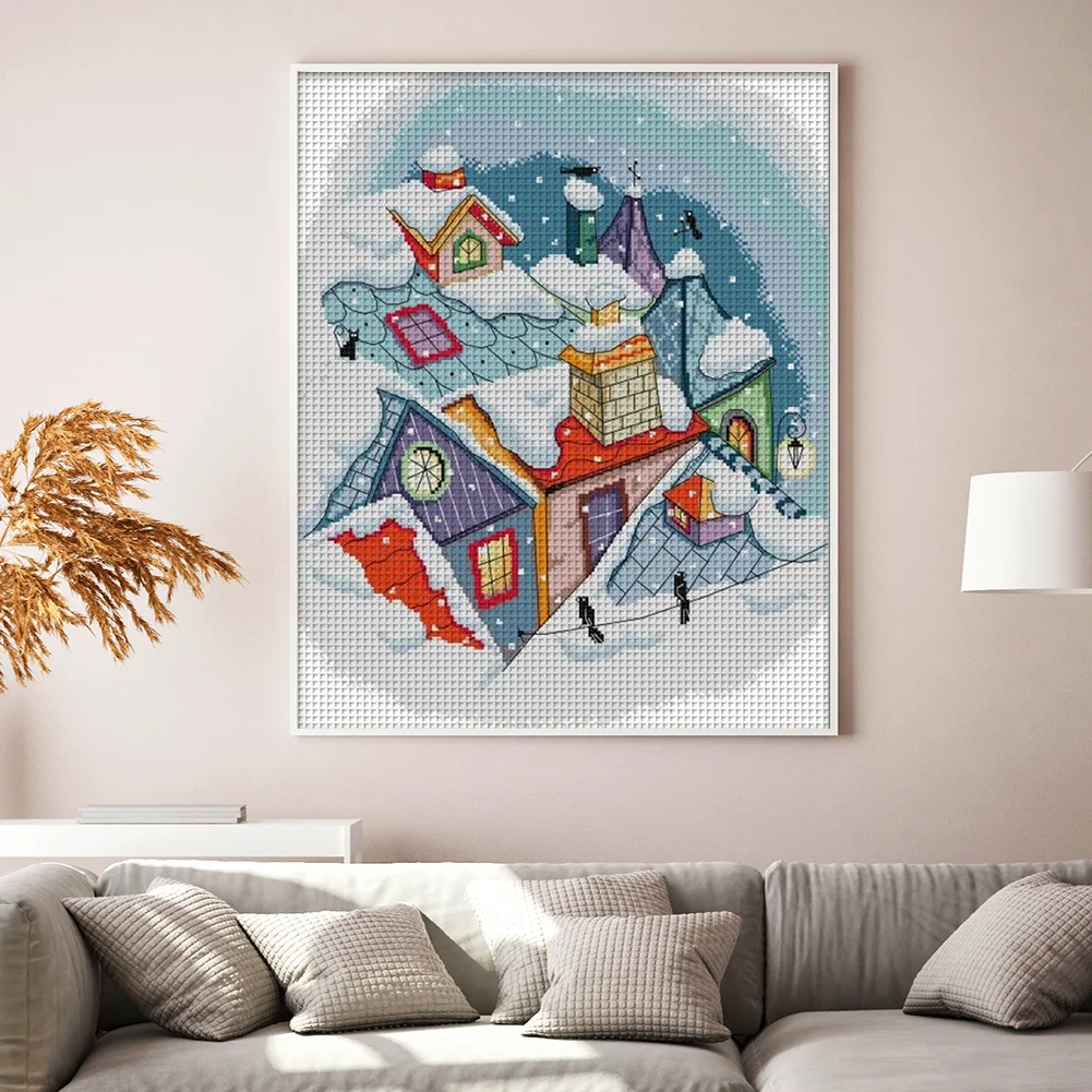 DIY Stamped Cross Stitch 14CT Full Embroidery 39*46cm - Snow On The Roof