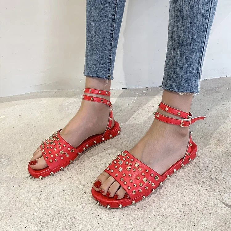 Qengg New Rivet Sandals Women 2022 Summer Rome Style Open Toe Buckle Ladies Casual Shoes 35-43 Large-Sized Female Comfortable Feetwear