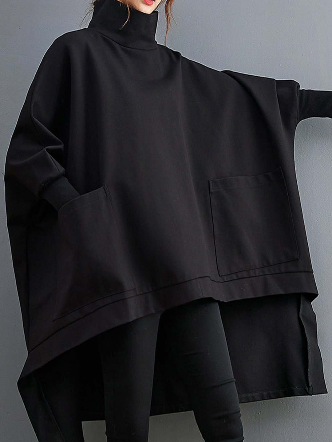 Solid Turtleneck Loose Sweatshirt
