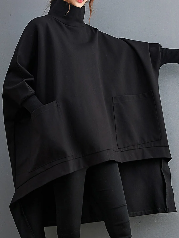 Solid Turtleneck Loose Sweatshirt