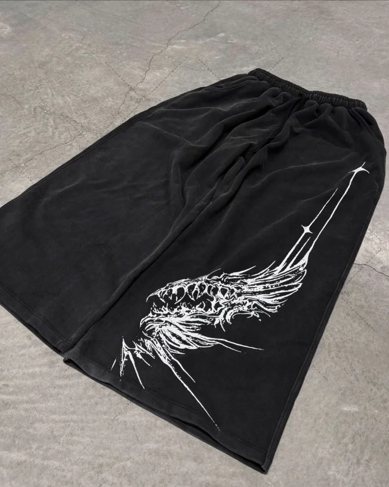 Aonga Gothic Punk Harajuku Y2K Clothing Street Retro Pattern Print Casual Wide-leg Trousers Men Hip-hop Trend Brand Baggy Sweatpants aonga