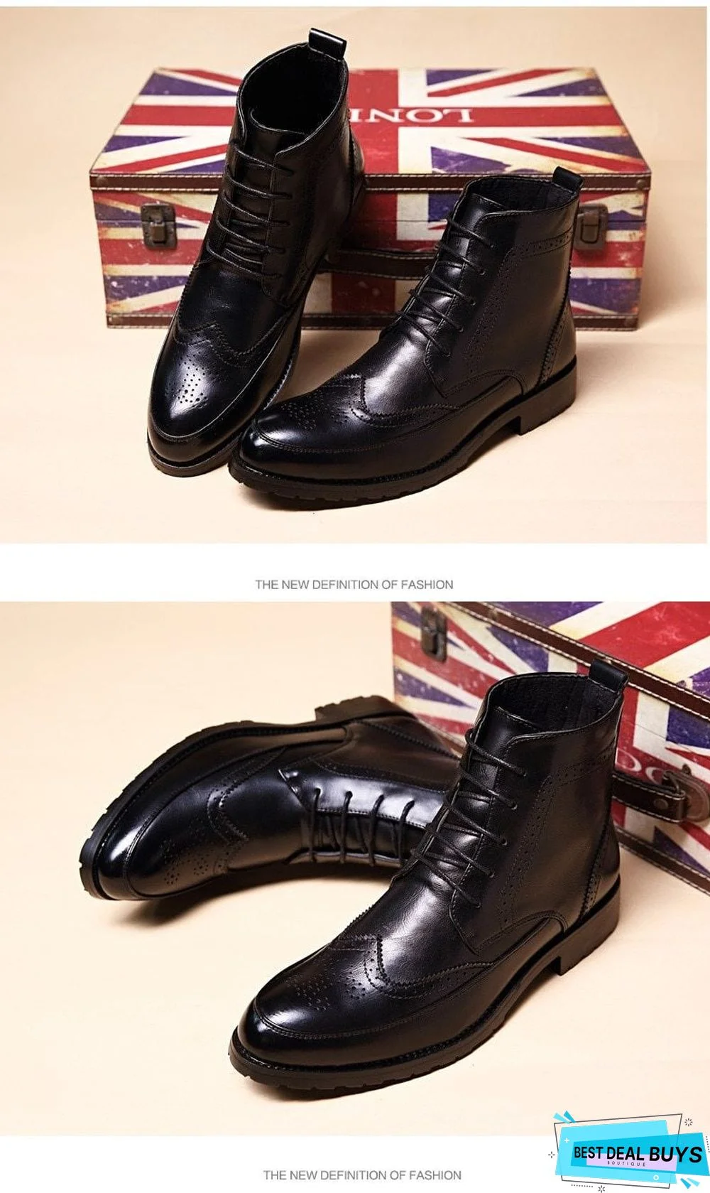 Men Pu Leather Ankle Oxford Boots British Style Male Casual Lace Up Derby Shoes Retro Carved Flower Brogue Shoes