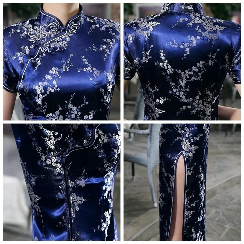 Plus size  plum blossom, brocade fabric long Qipao
