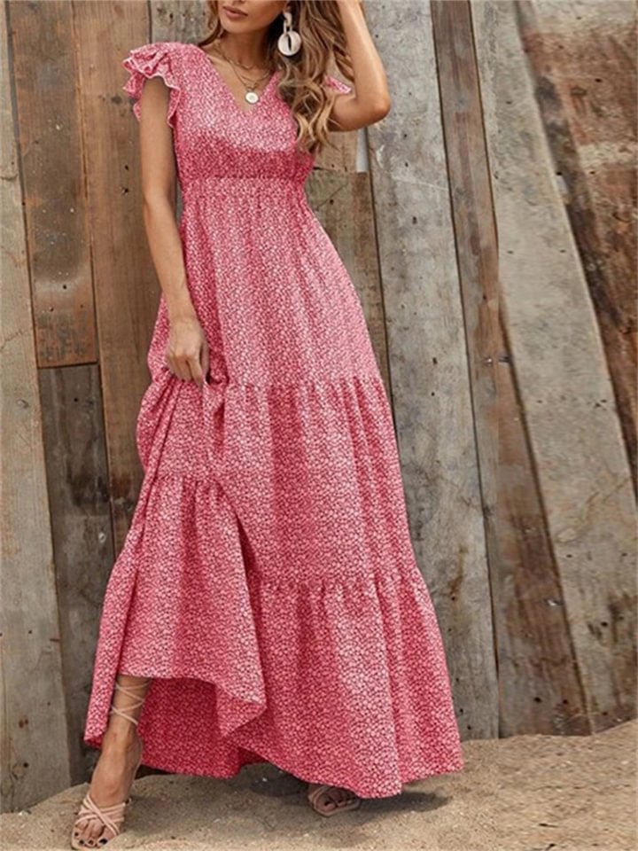 Bohemian V-Neck High Waist Printed Holiday Dress | IFYHOME