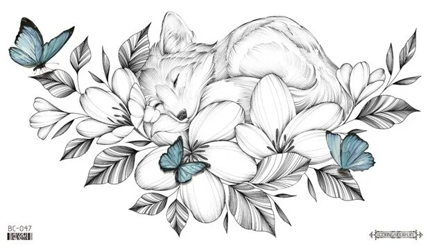 Sdrawing Temporary Tattoo Sticker leaf flower plant black sketch Fake Tatoo Breast Chest Back Belly Flash Tatto For Women Girl