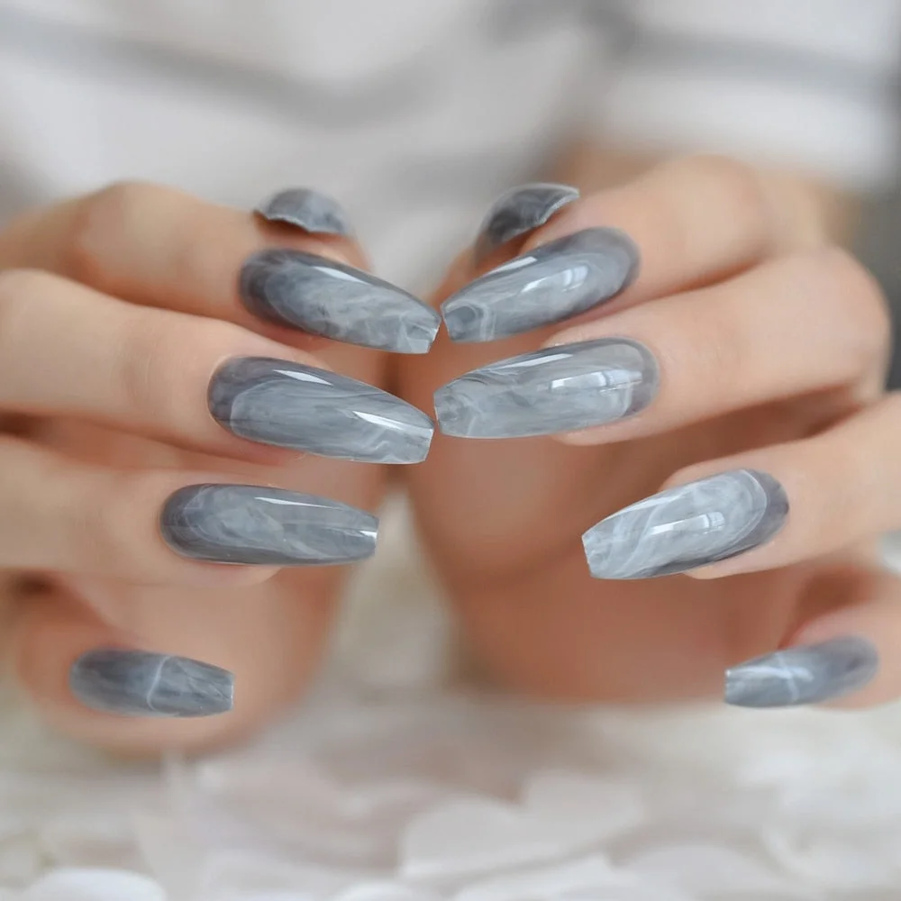 Nude Extra Long Fake Nails Coffin Full Cover Glossy False Nail Long Ballerina Nails with Glue Sticker-Nail Inspo