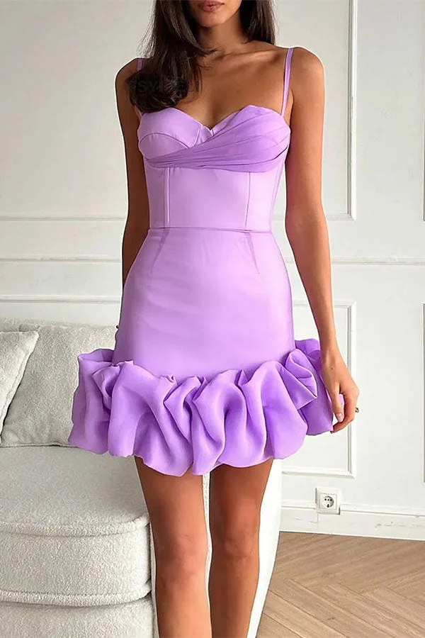 Solid Color Elegant Ruffle Hem Mini Dress