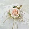 10PCS Wedding Catering Bridal Groom Guests Champagne Red Corsage Wrist Artificial Flower Bouquets