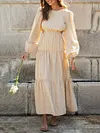 Simple Solid Color Belly-Hollow Long Sleeve A-Line Midi Dress